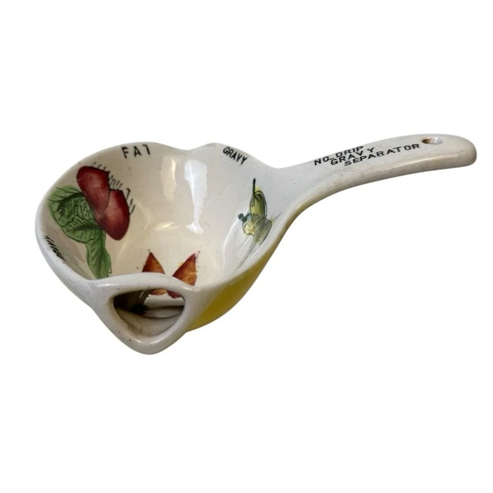 Vintage No Drip Gravy Separator‎ Ceramic Vegatables Country Core Decor E72Q